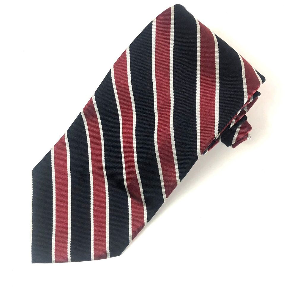 Stewart & Chase Silk Regimental Tie Red Navy White Stripe ITALY Repp Necktie